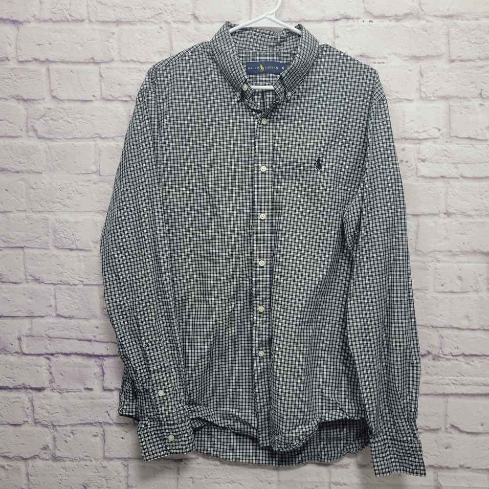 Ralph Lauren Black Plaid Button Shirt Size XL Business Travel‎ Preppy Skater